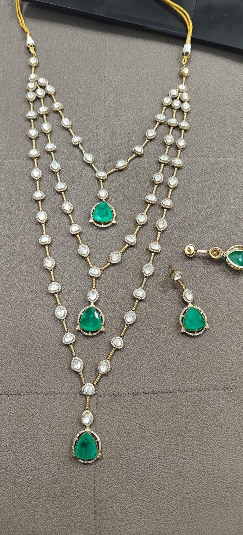 Doublet Triple Line Polki Chain Necklace – Layered Luxury for Every Occasion