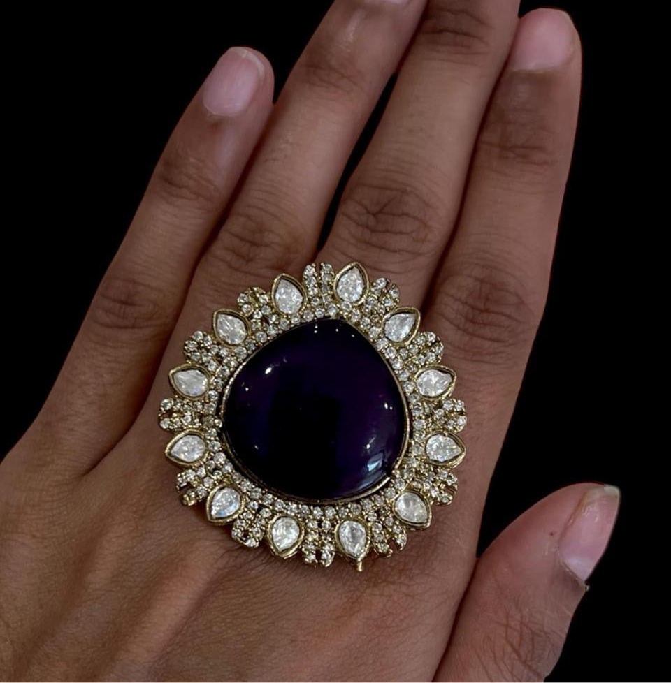 Victorian Double Polki Ring in Brass – Timeless Elegance in Antique Finish