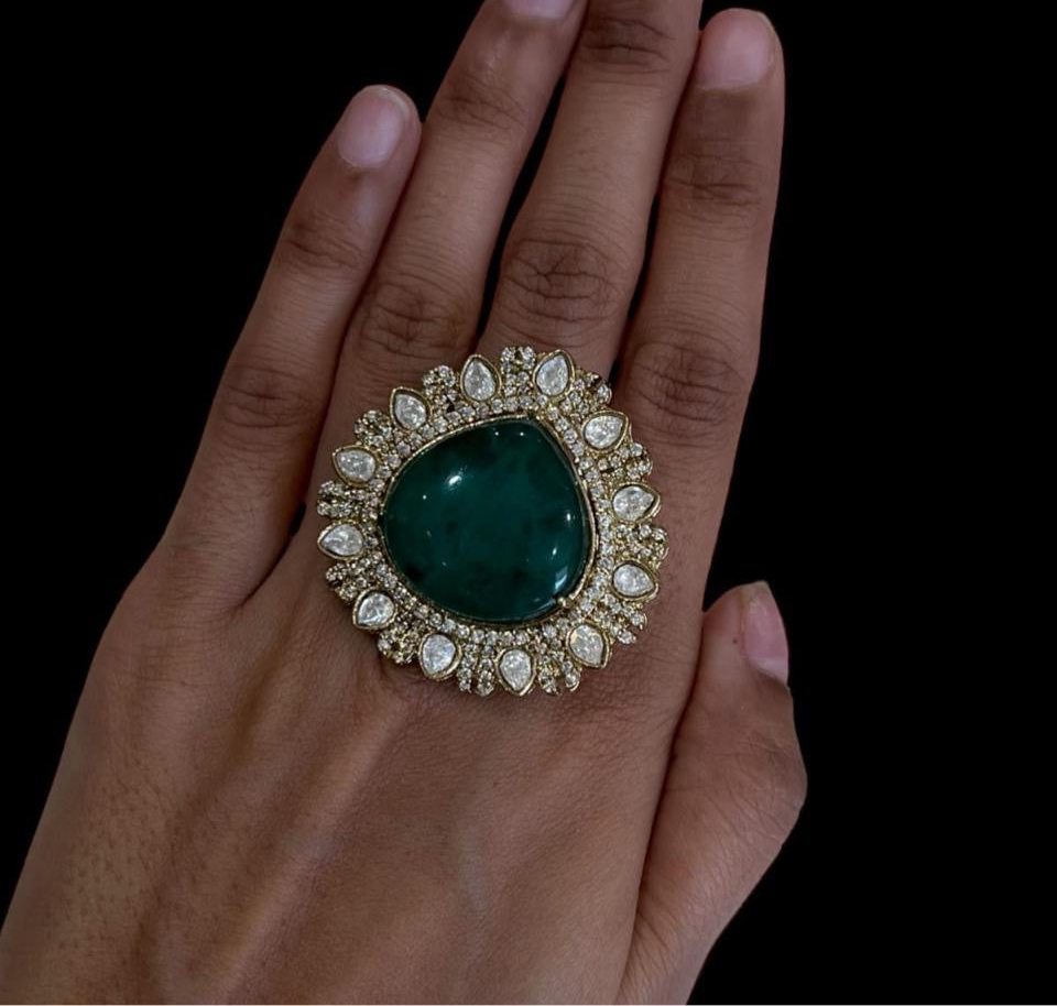 Victorian Double Polki Ring in Brass – Timeless Elegance in Antique Finish