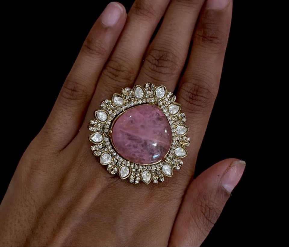 Victorian Double Polki Ring in Brass – Timeless Elegance in Antique Finish