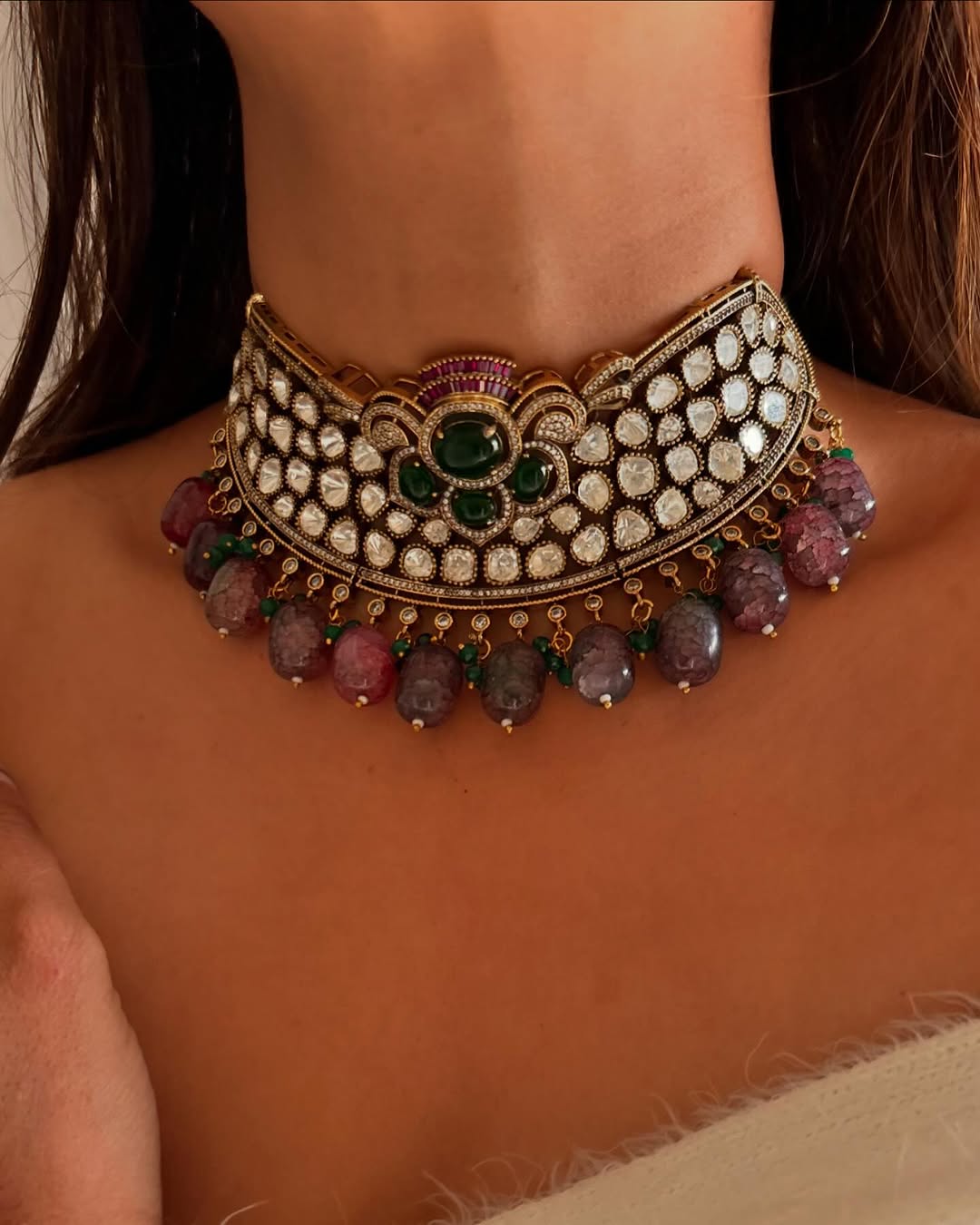 Moissanite Choker Necklace – Elegant Brass Design by Mercy Jewels