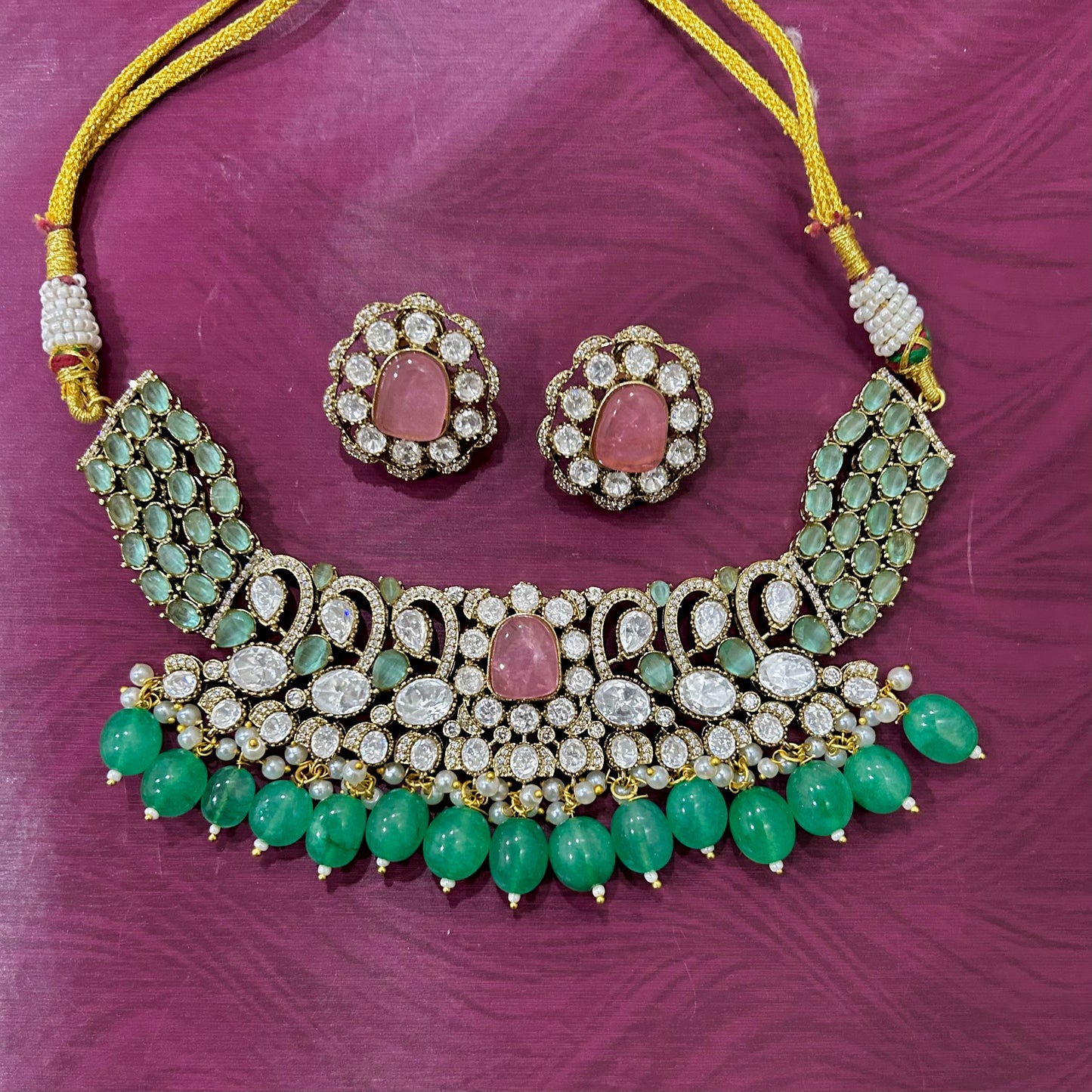 Premium Polki kundan Chokker with doublet stone in brass