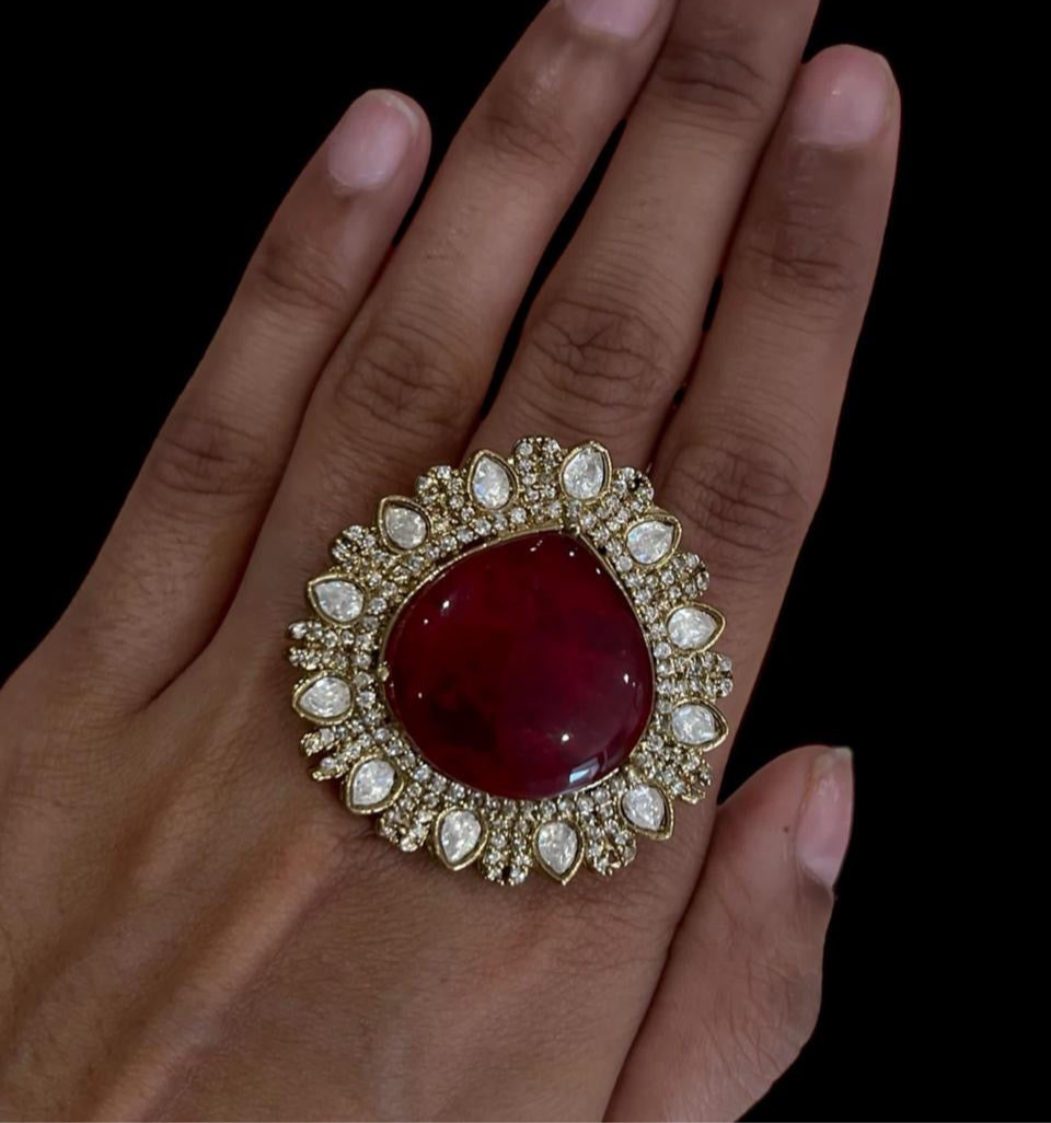 Victorian Double Polki Ring in Brass – Timeless Elegance in Antique Finish