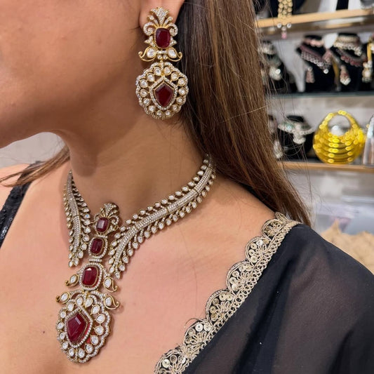 Sabhyasachi Inspired Diamond Kundan Necklace Set with Matching Earrings – Elegant Gold-Tone Jewelry