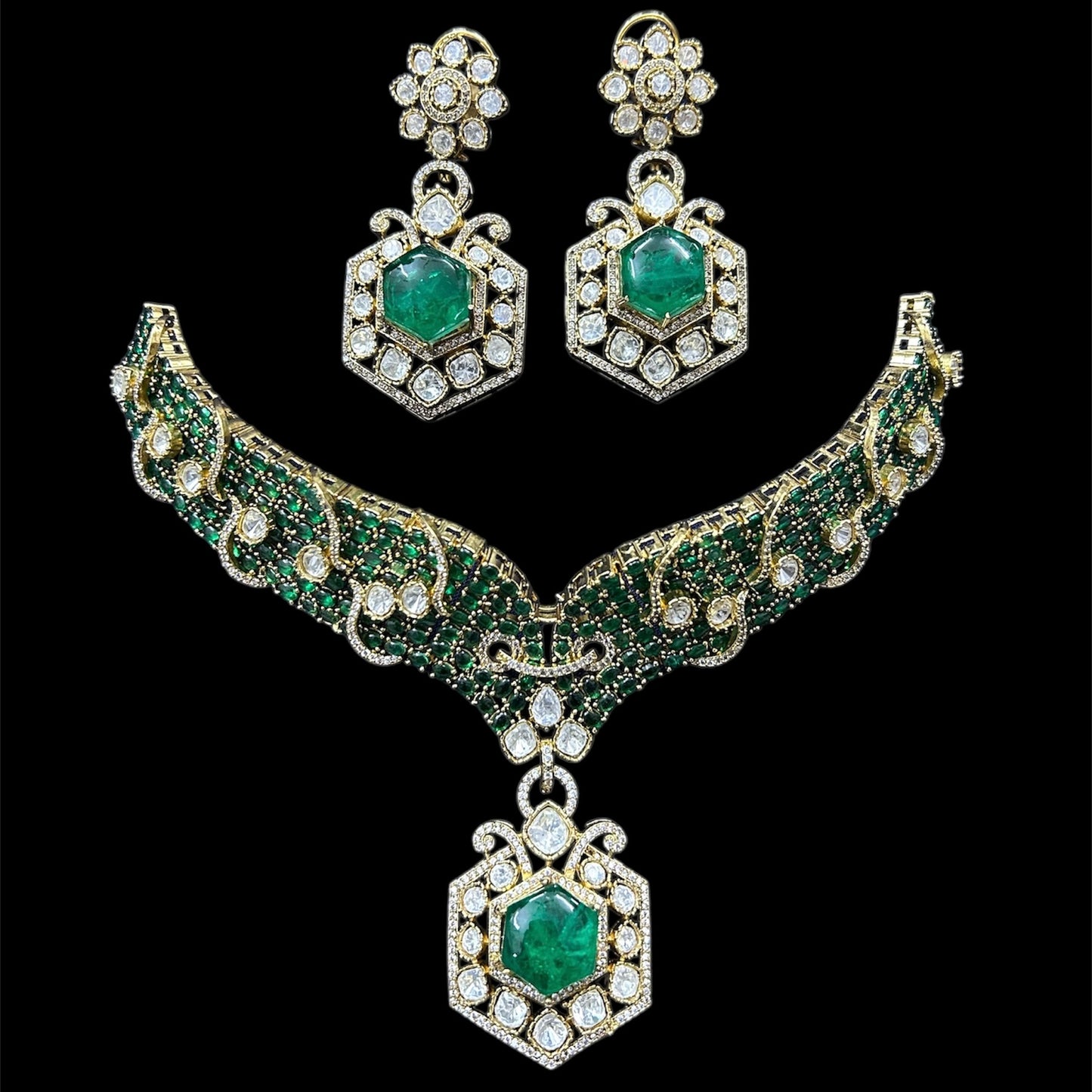 Polki Diamond Necklace Sabyasachi Inspired Green Ruby Kundan Doublet jewelry Moissanite Indian Bridal Choker