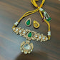 Gold Plated Kundan Polki & Green Stone Choker Necklace Set