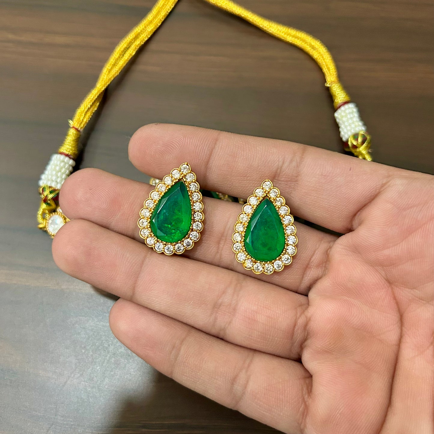 Gold Plated Kundan Polki & Green Stone Choker Necklace Set