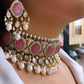 Moissanite Polki Uncut Kundan Carved Stone Necklace/Choker Earrings Tika Set