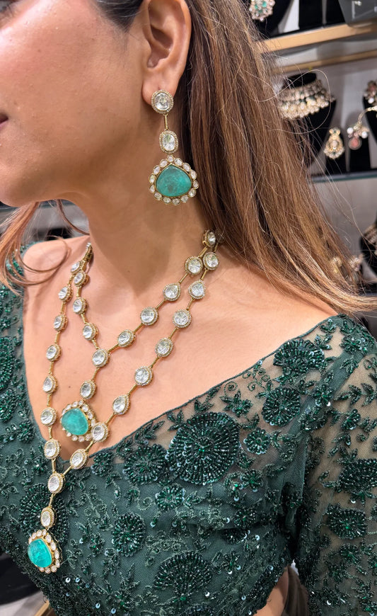 Royal Polki Style Layered Necklace Set with Ruby Stone Pendant | Bridal Statement Jewelry