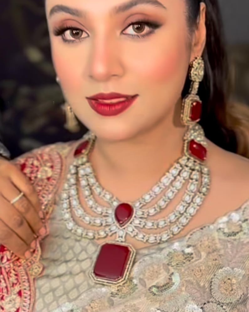 Doublet Stone With Moizzonite Polki Long Necklace Set