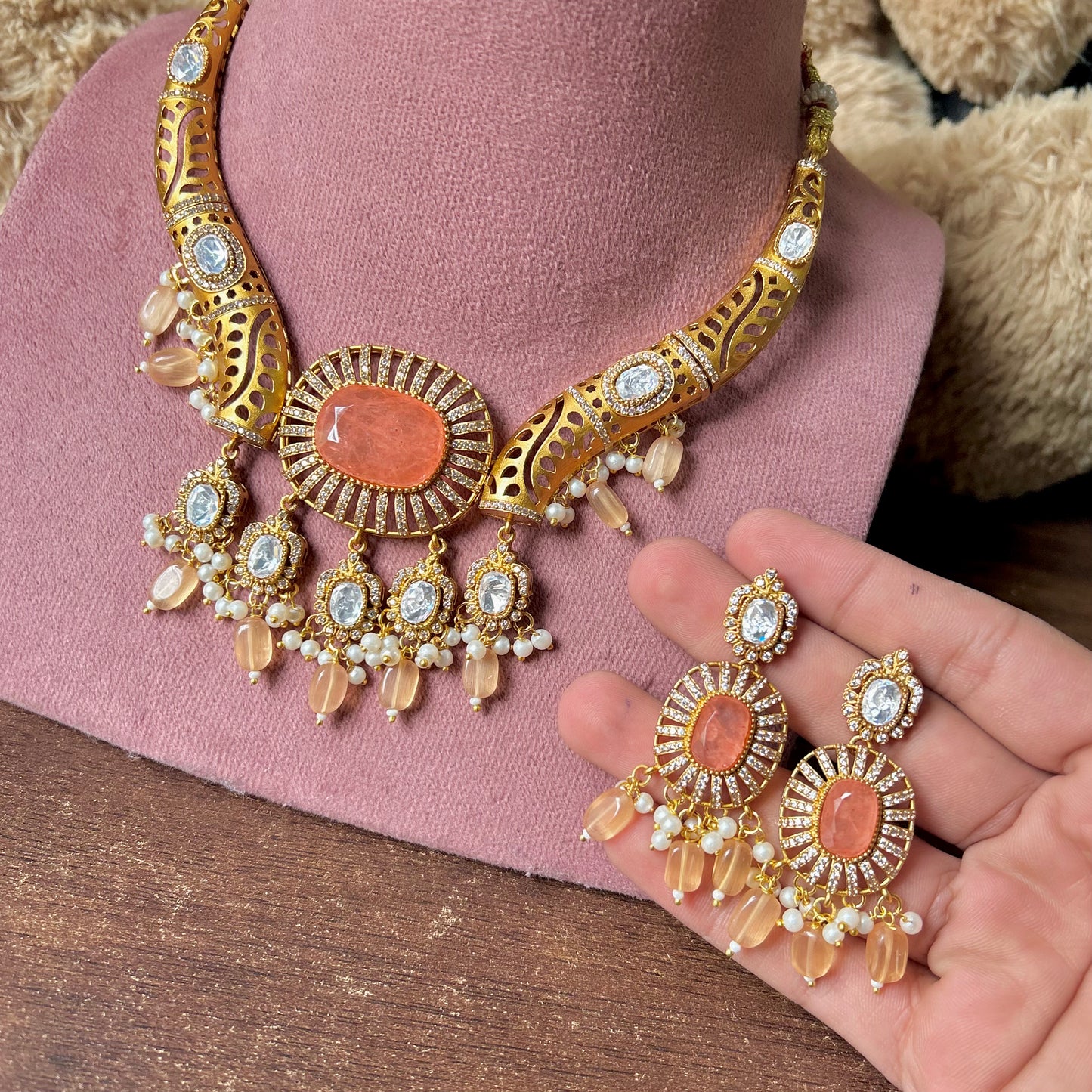 Doublet Stone Hasli Necklace & Earrings – Elegant Ethnic Jewelry by Mercy Jewels