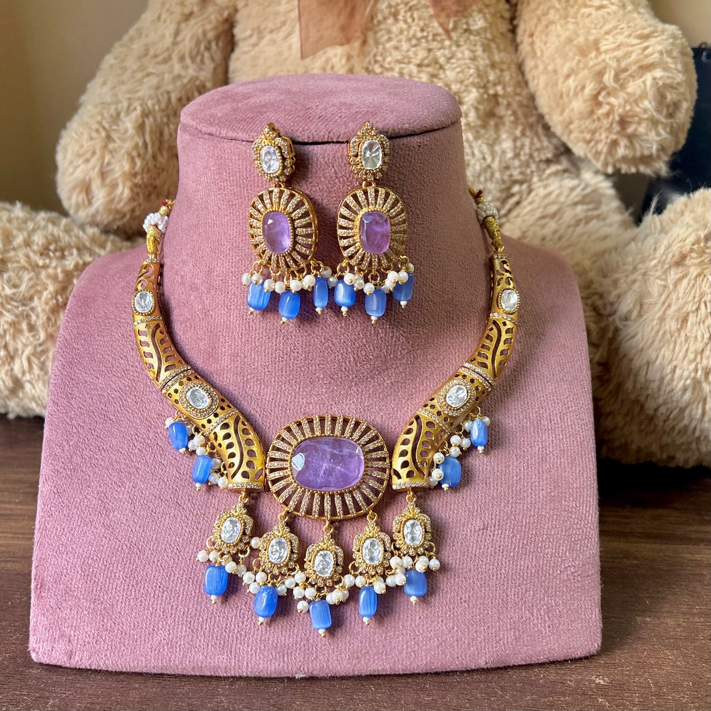Doublet Stone Hasli Necklace & Earrings – Elegant Ethnic Jewelry by Mercy Jewels