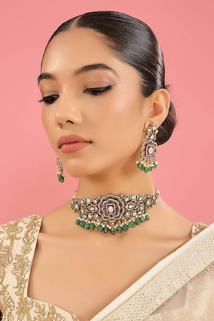 Polki Fluorite Beads Choker Set – Artistic Ethnic Elegance by Mercy Jewels