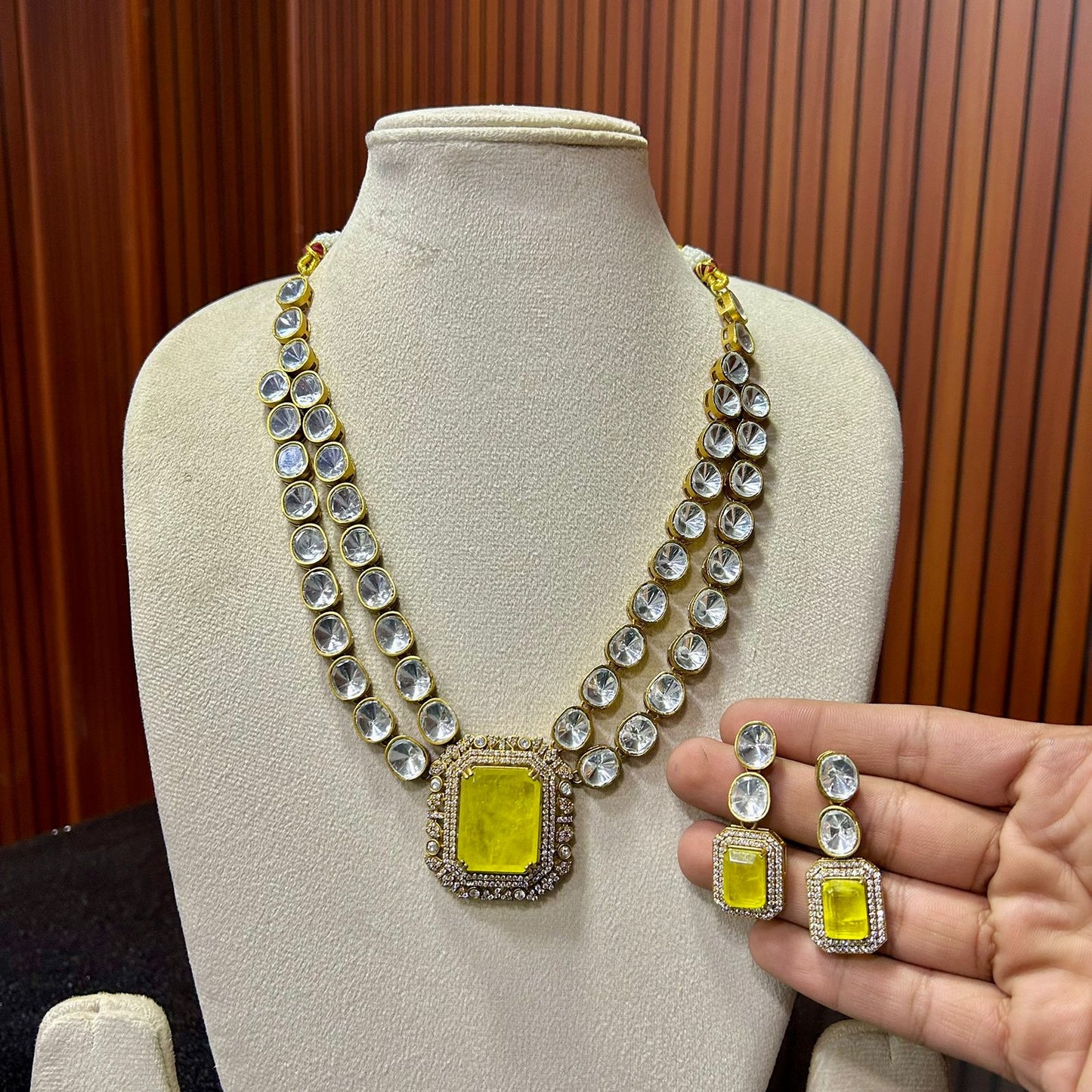 Double Layer Polki Necklace Set & Earrings – Elegant Ethnic Jewelry by Mercy Jewels