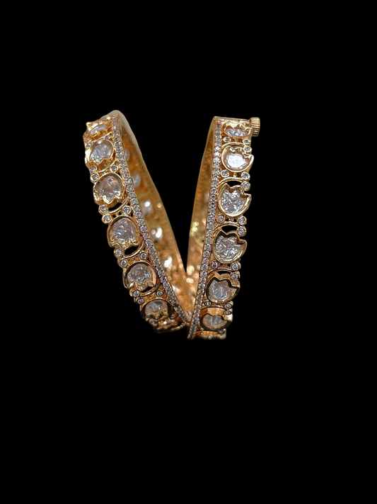 Luxury Kundan Style Crystal Bangles with Carat Plating | Elegant Gold Statement Bangles for Women
